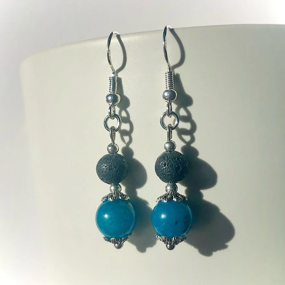 Blue Apatite Dangling Earrings - Picture 2 of 3